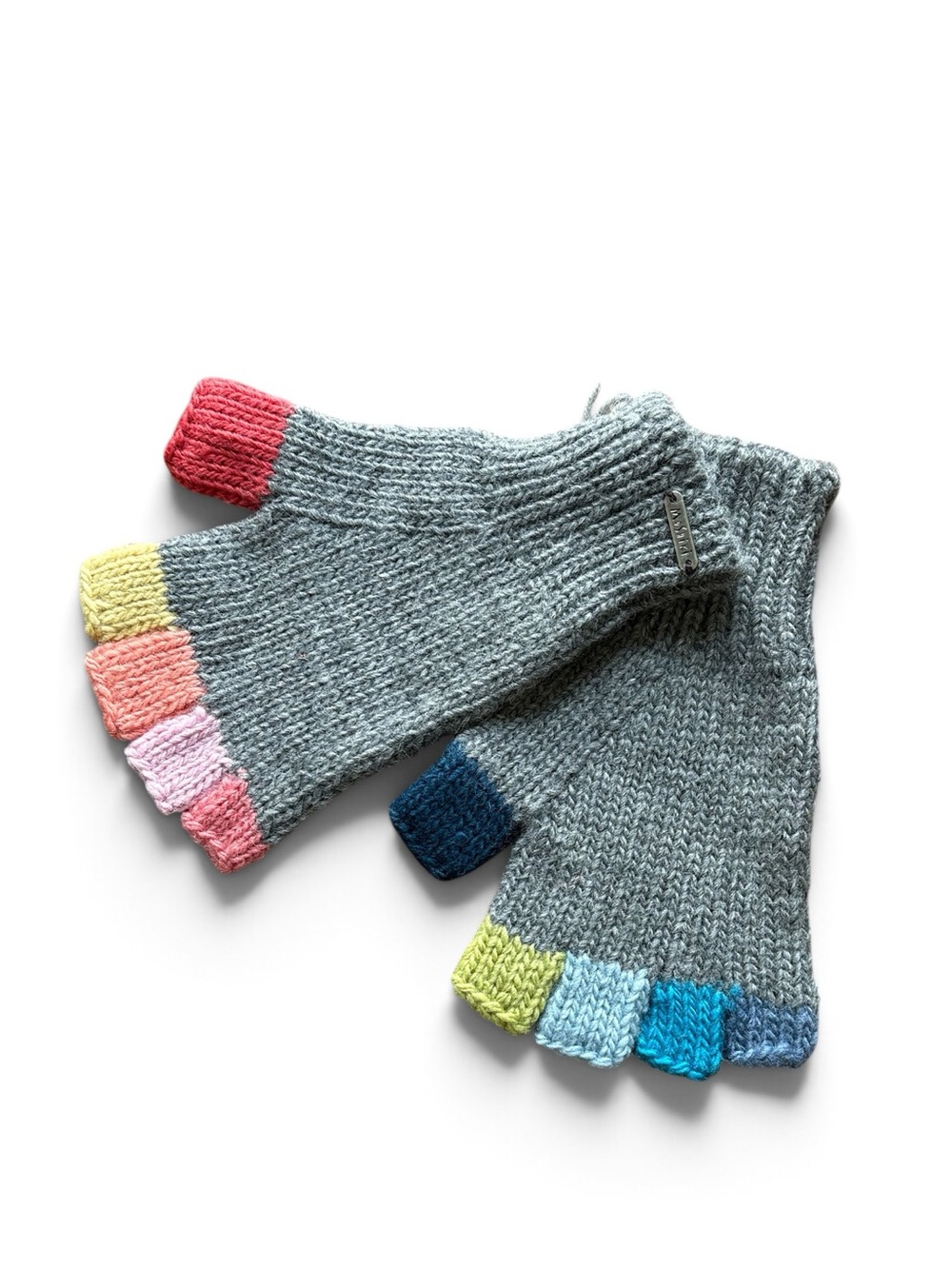 Moshiki Kankai 100% Wool Fingerless Gloves Gray Multicolor NWT